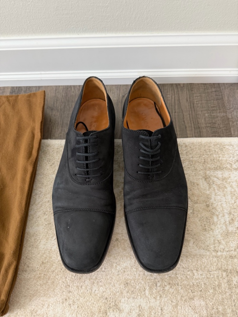 Gucci Black Suede Cap-Toe Derby Shoes